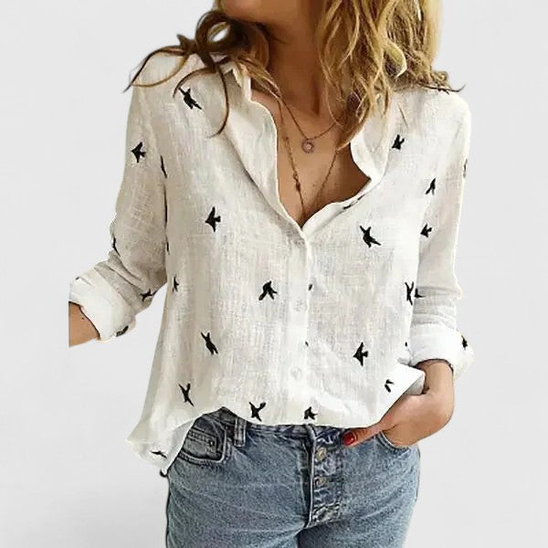 Sylviana | Women's Floral V-Neck Long Sleeve Blouse