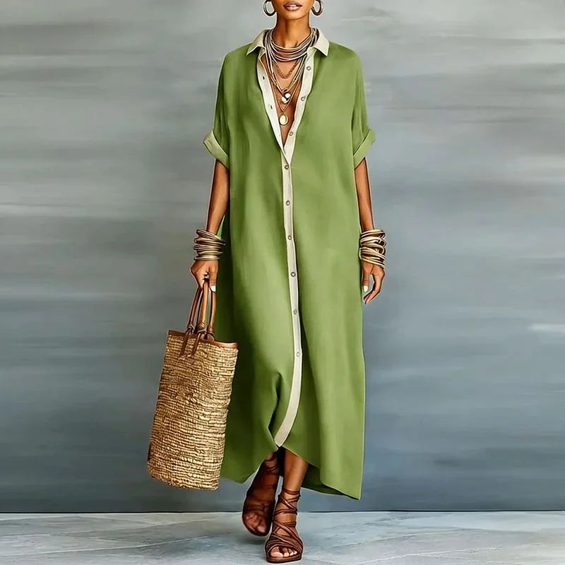 Willa | Women's Button Front Maxi Shirt Dress