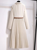 Xanthe | Women's Pleated Belted Long Sleeve Midi Dress
