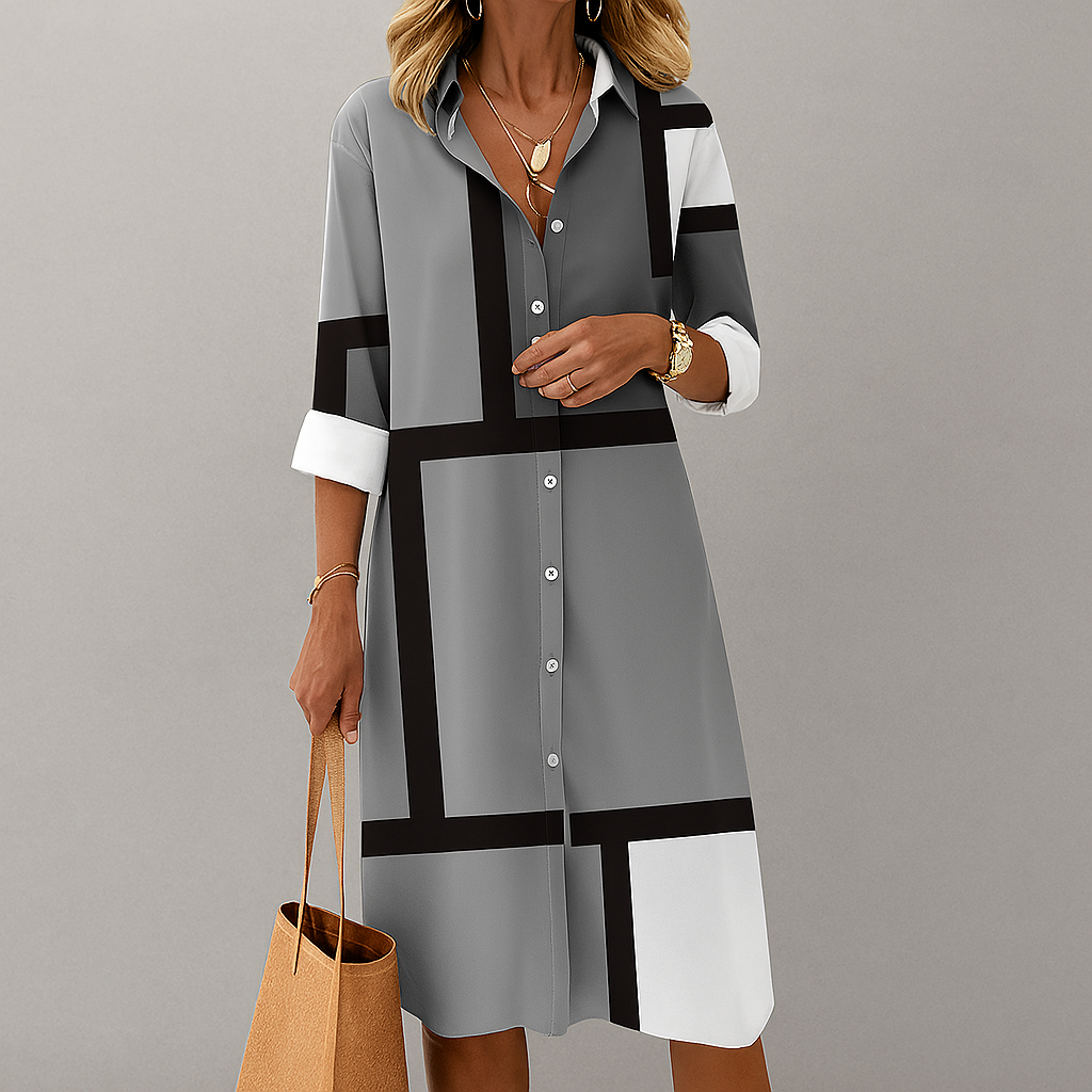 Zendaya | Women's Collared Geometric Print Midi Dress